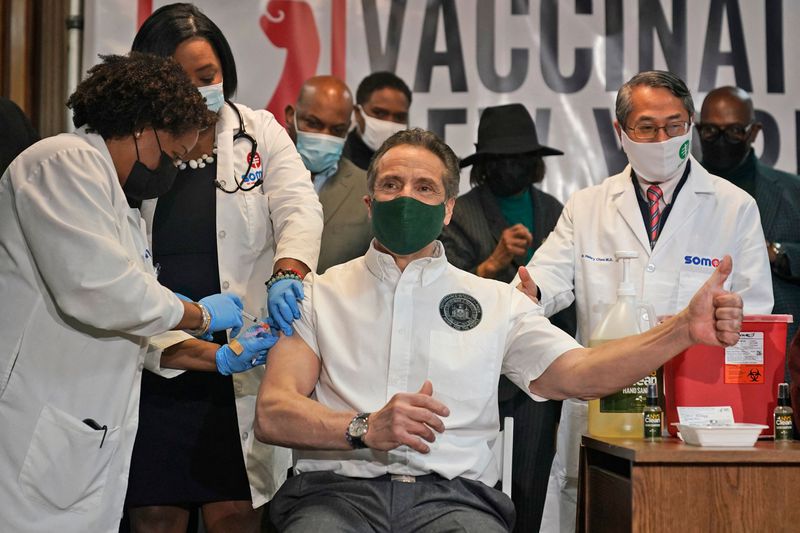 Cuomo gets vaccinated at Harlem pop-up clinic, former Rep. Charlie Rangel defends gov.