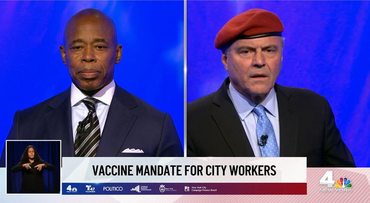 Eric Adams, Curtis Sliwa trade personal and policy barbs in fiery first NYC mayoral debate