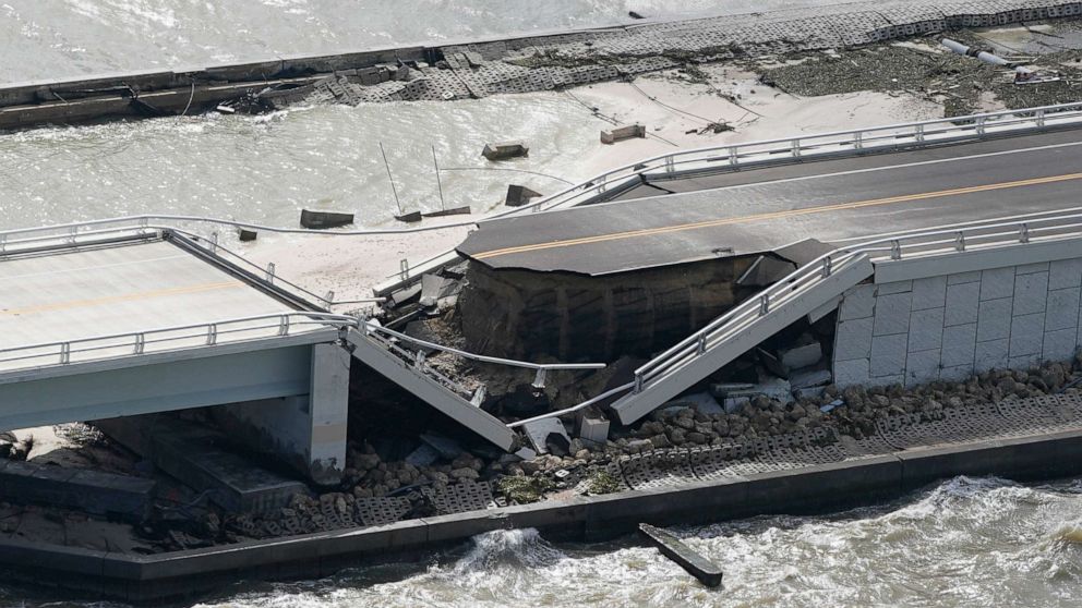 Chunk of Sanibel Causeway falls into sea during Ian, cutting off Florida island where 6.3K live