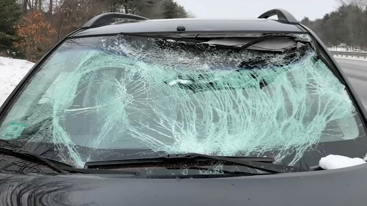 Ice flies off SUV, shattering driver’s windshield