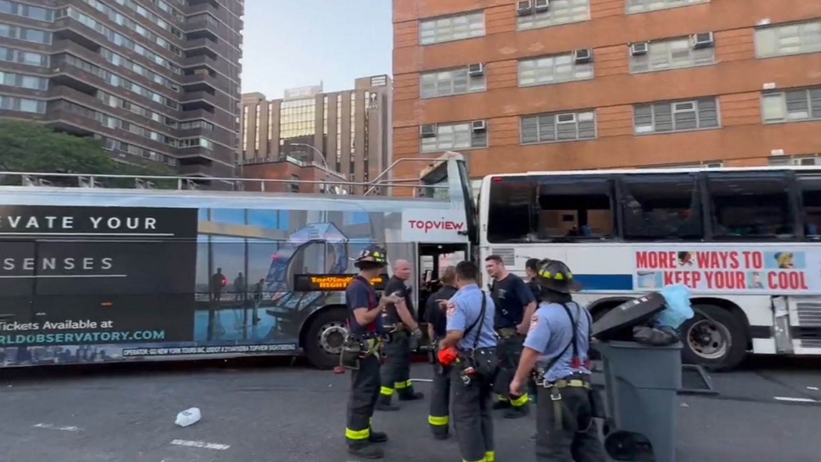 Dozens injured after double-decker tour bus and MTA bus collide in Manhattan